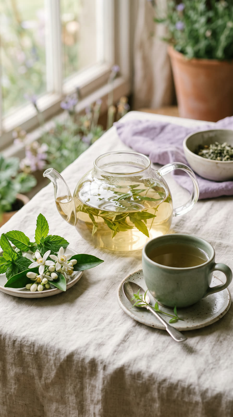 Tisane de plantes fraîchement préparée